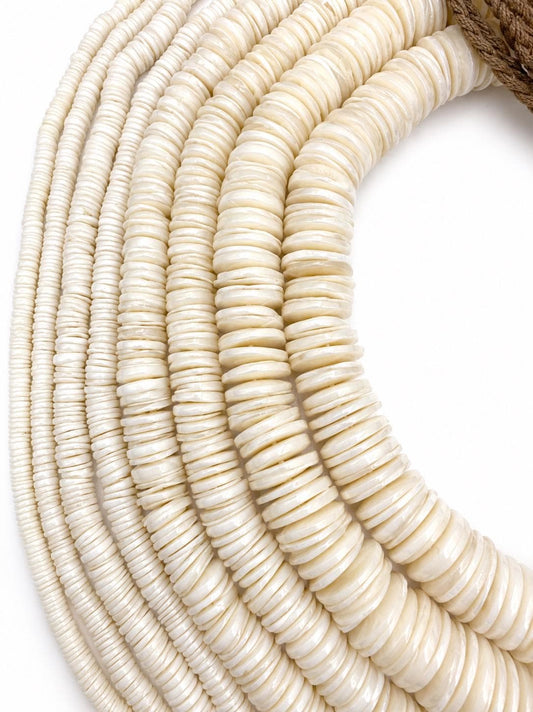 Flat Disc Shell Beads  Ivory White Beach Style Jewelry Beads