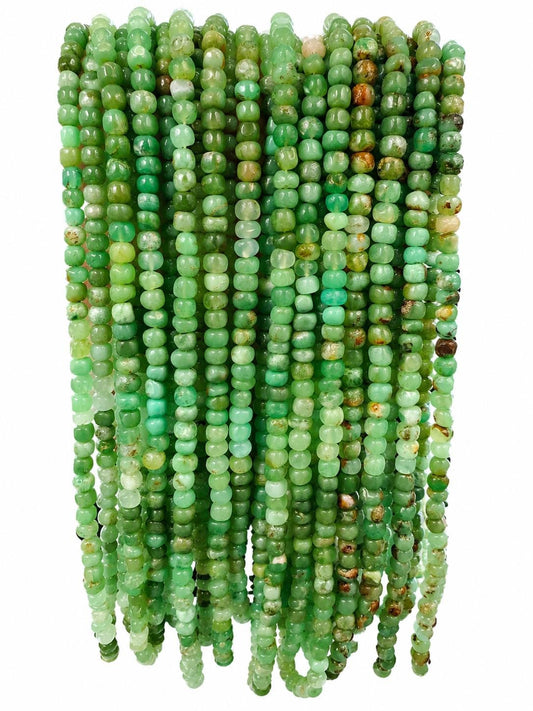 Natural Chrysoprase Rondelle Beads 6mm | Uneven Green Chrysoprase Gemstone Strand