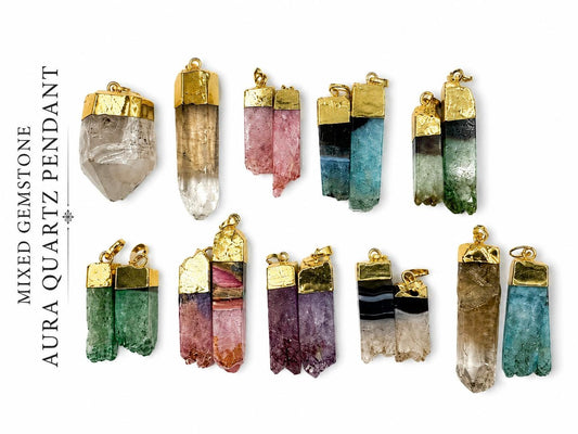 Mixed Aura Quartz Crystal Point Pendants