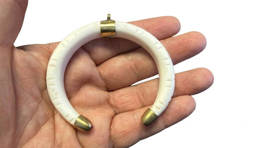 Black Resin Crescent Pendant  Gold Caps, Carved Lines (80mm)