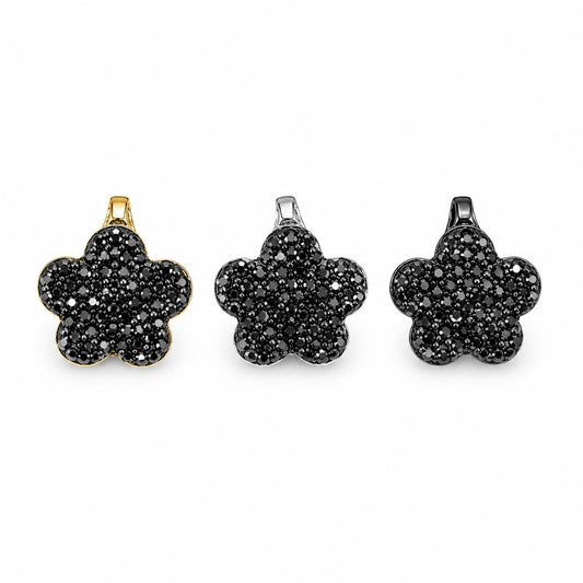 Indian CZ Flower Pendant Charm  Pave Cubic Zirconia Floral Charm  Gold, Silver & Gunmetal Finish