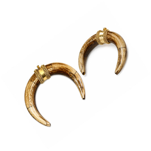 Natural Ox Bone Jewelry Tusk Charm, Gold Plated Copper Bail, Tribal Bohemian Necklace Focal