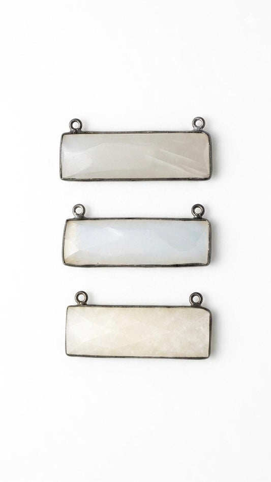 Gold Plated Faceted Grey Moonstone Bar Connector  Rectangle Bezel Pendant (~10x35mm)