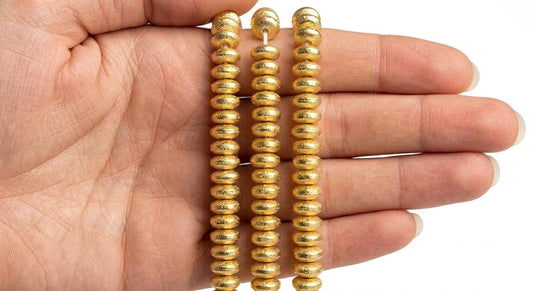 Gold Textured Rondelle Spacer Beads - 8mm x 4mm (1mm Hole) - 58 Beads per Strand