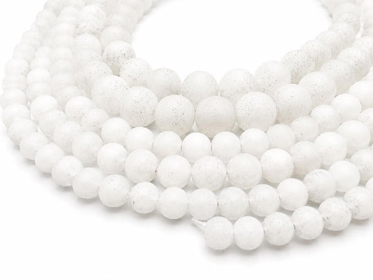 Matte Cloudy White Jade Beads | 6mm 8mm 10mm Frosted Natural Gemstone Round Beads
