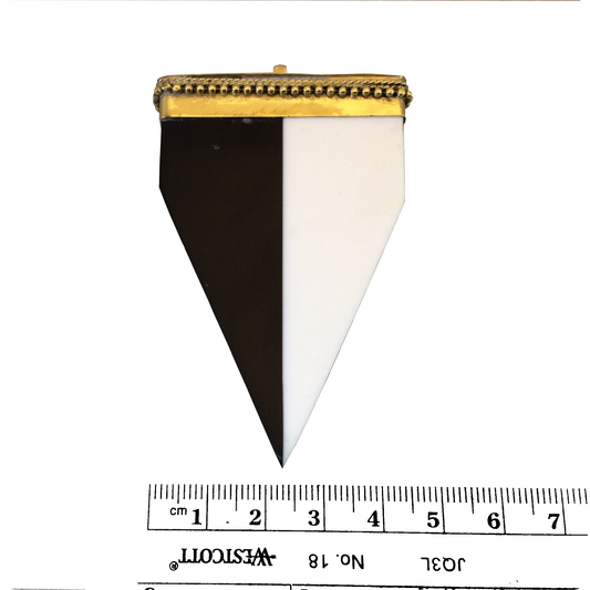 3" Black/White Half and Half Pointed Flat Arrow Shaped Natural Ox Bone Pendant with Dotted Gold Cap - Measuring 45mm x 75mm