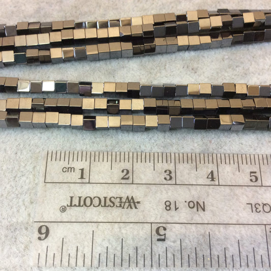 3mm Cube Shaped Dark Silver Natural Hematite Beads - 16" Strand (Approximately 136 Beads) - Natural Semi-Precious Gemstone