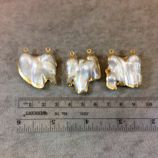 Gold Electroplated Freeform Shaped Rustic Freshwater Blister Pearl Pendant - Measuring 30mm x 30mm Approx. - Sold Individually, Random