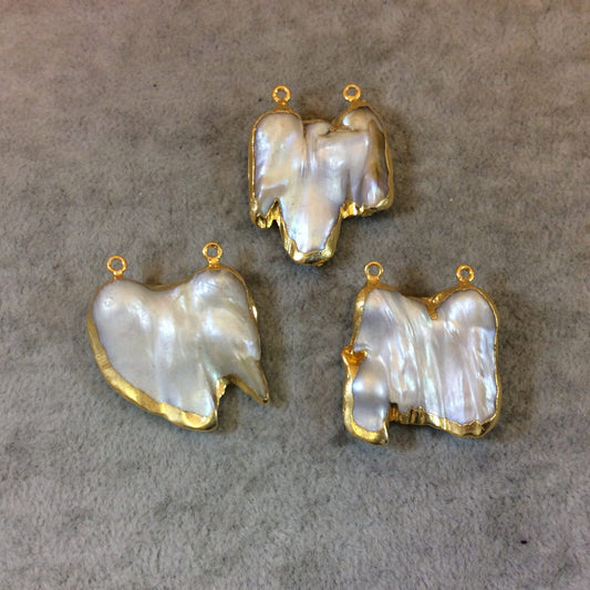 Gold Electroplated Freeform Shaped Rustic Freshwater Blister Pearl Pendant - Measuring 30mm x 30mm Approx. - Sold Individually, Random