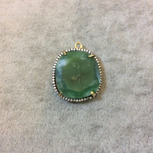 Gold Chrysoprase Pendant with CZ Bezel (20mm x 22mm)