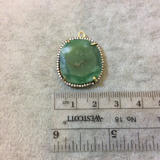 Gold Chrysoprase Pendant with CZ Bezel (20mm x 22mm)