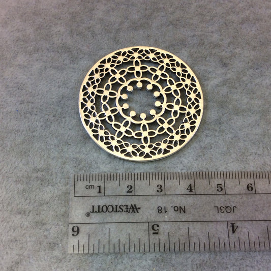 1.75" Long Tibetan Silver Round/Circular Floral Pattern Mandala Cut-Out Disc Shape Focal Pendant - 45mm x 45mm - Sold Individually (A16553)