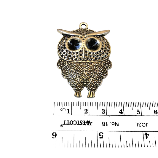 1.75" Long Tibetan Silver Owl Sitting On A Branch Shaped Focal Pendant with Attached Ring - Measuring 35mm x 48mm - Sold Individually