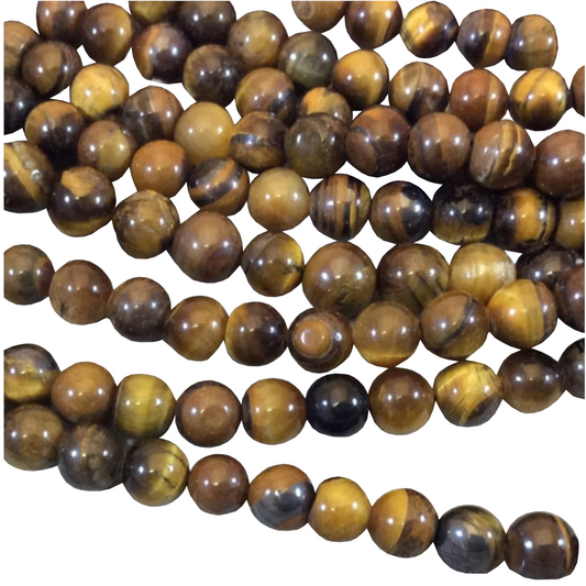 6mm Smooth Golden Brown Tiger Eye Round/Ball Shape Beads - 15.25" Strand (Approximately 65 Beads) - Natural Hand-Strung Gemstone Bead Strand