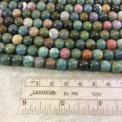 8mm Natural Fancy Jasper Smooth Finish Round/Ball Shaped Beads with 2.5mm Holes - 7.75" Strand (Approx. 25 Beads) - LARGE HOLE BEADS