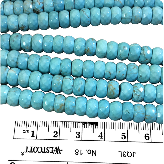 5mm x 8mm Mixed Dyed Blue Howlite Faceted Finish Rondelle Shaped Beads with 2-2.5mm Holes - 7.75" Strand (Aprx. 36 Beads) - LARGE HOLE BEADS