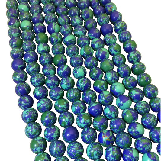 Malachite/Azurite Synthetic Beads - 12mm Smooth Round Beads with 2.5mm Holes, 7.75" Strand (Approx. 25 Large Hole Beads).