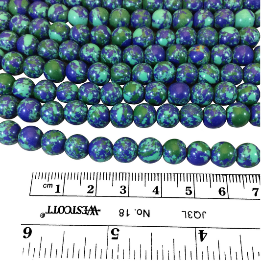 Malachite/Azurite Synthetic Beads - 12mm Smooth Round Beads with 2.5mm Holes, 7.75" Strand (Approx. 25 Large Hole Beads).