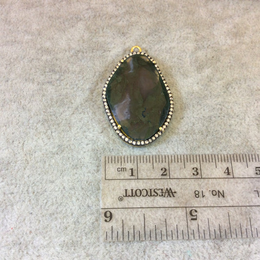 Moss Agate CZ Bezel Freeform Pendant - Measures 24mm x 34mm