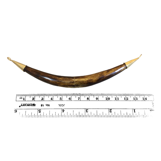 5" Medium Brown Skinny Double Bail Boat Crescent Shaped Natural Ox Bone Pendant with Gold Rings - Measuring 12mm x 145mm - (TR118-MB)