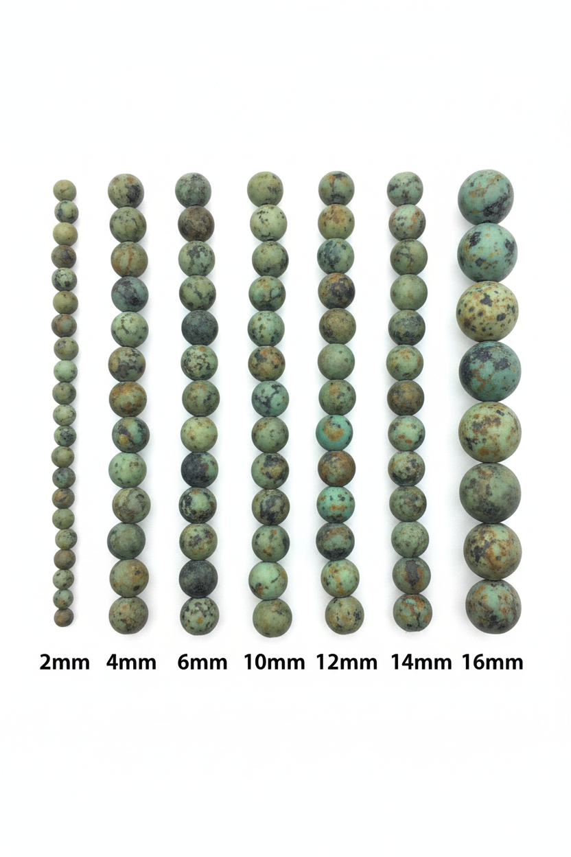 "African turquoise jasper round beads size comparison 2mm to 16mm"