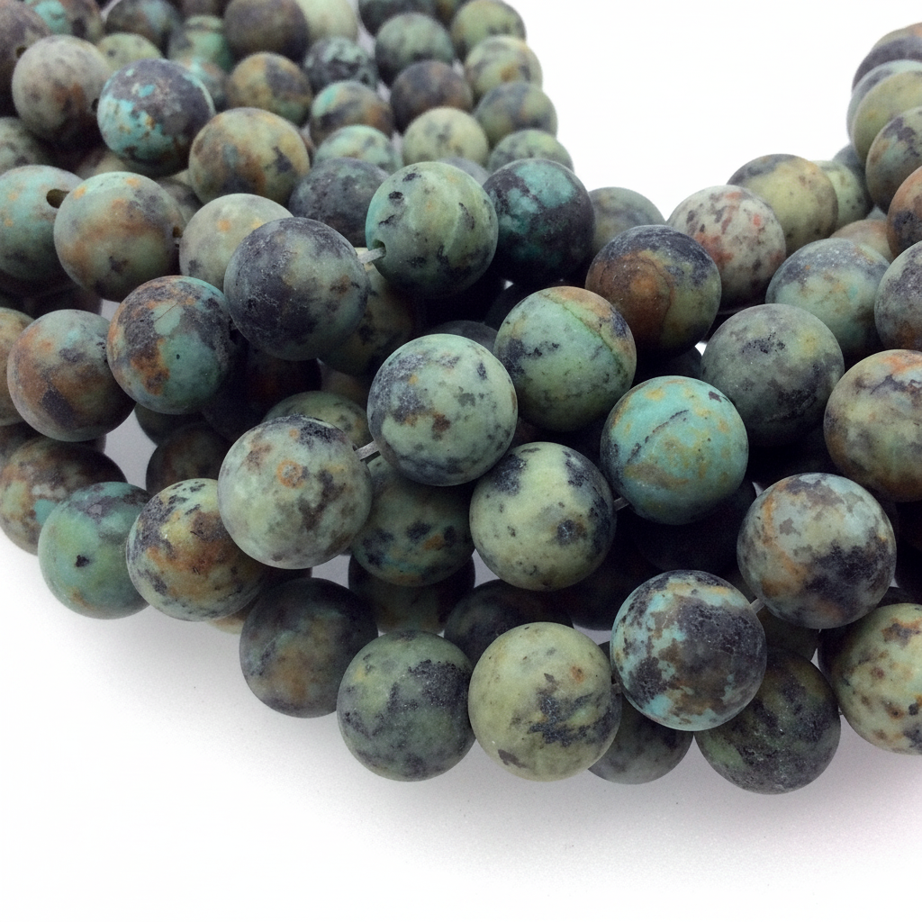  "Close-up macro of matte African turquoise jasper round beads showing natural stone texture"