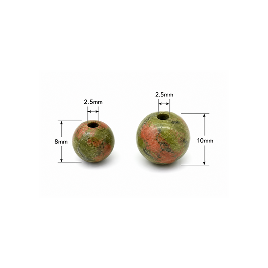 Natural Green/Pink Unakite Smooth Finish Round Beads with 2.5mm Holes - 7.75" Strand - LARGE HOLE BEADS
