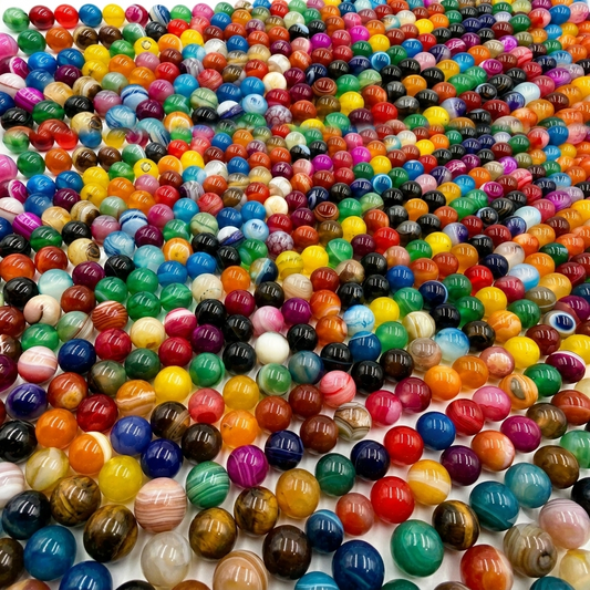 Multi-Color Striped Agate Beads | Smooth Round Loose Gemstone Beads | Natural Agate Beads