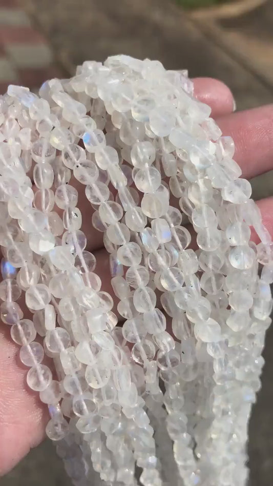 Rainbow Moonstone Coin Beads - 5mm Faceted Circle Beads