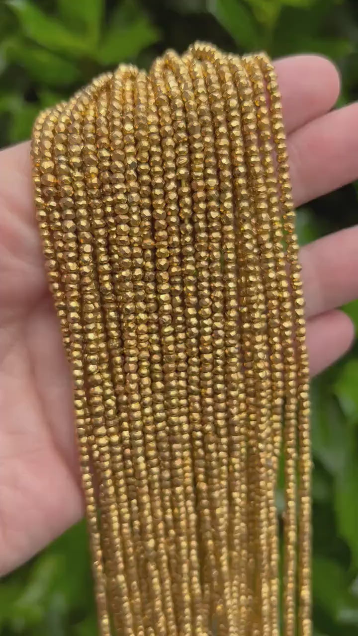 Gold Plated Pyrite Beads - 3mm AAA Pyrite