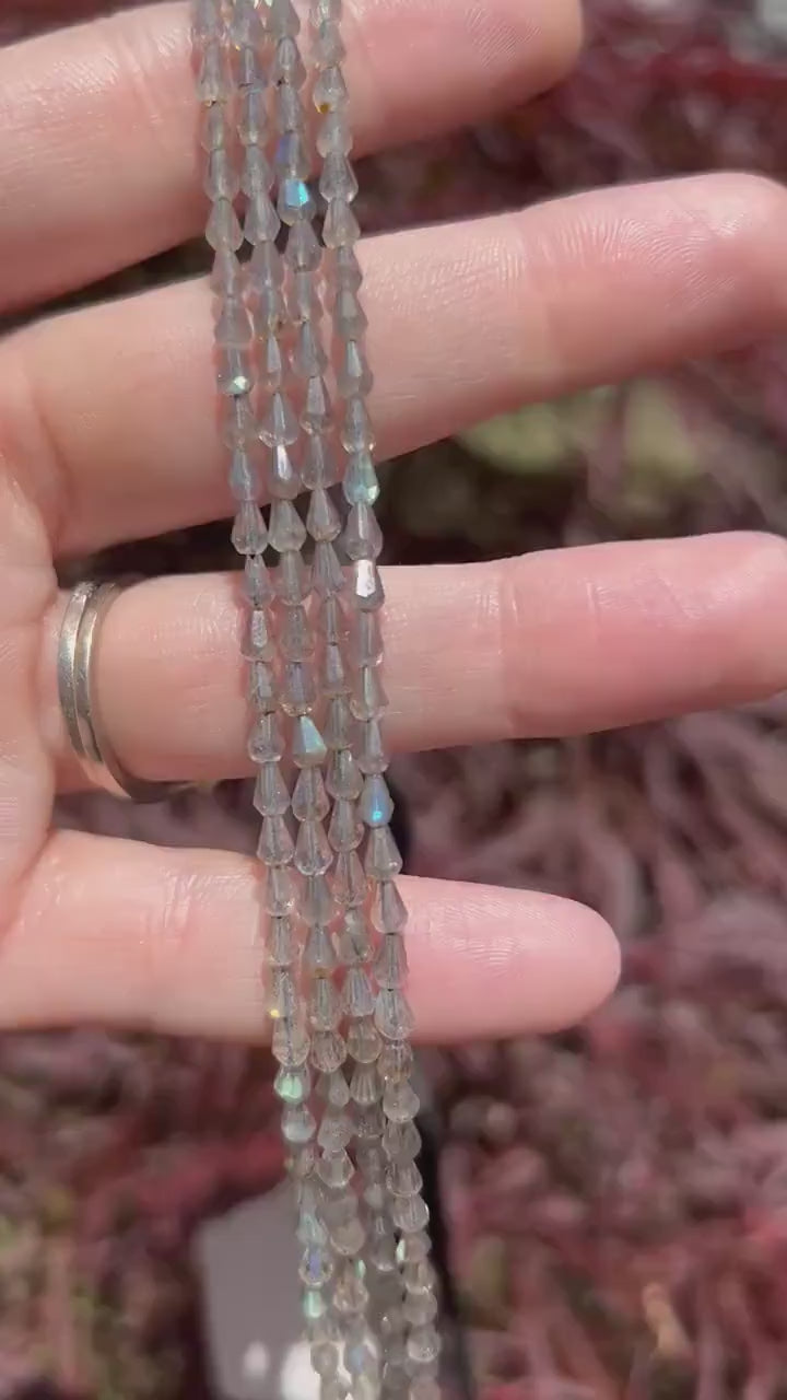 Labradorite Center Drilled Teardrop Beads - 4mm