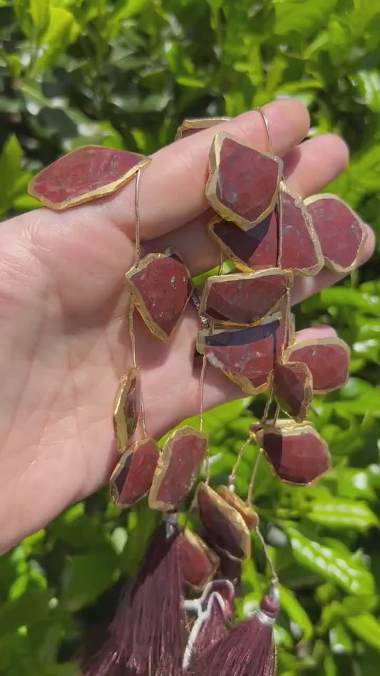 Red Jasper Faceted Beads with Gold Electroplated Edging - Top Drilled
