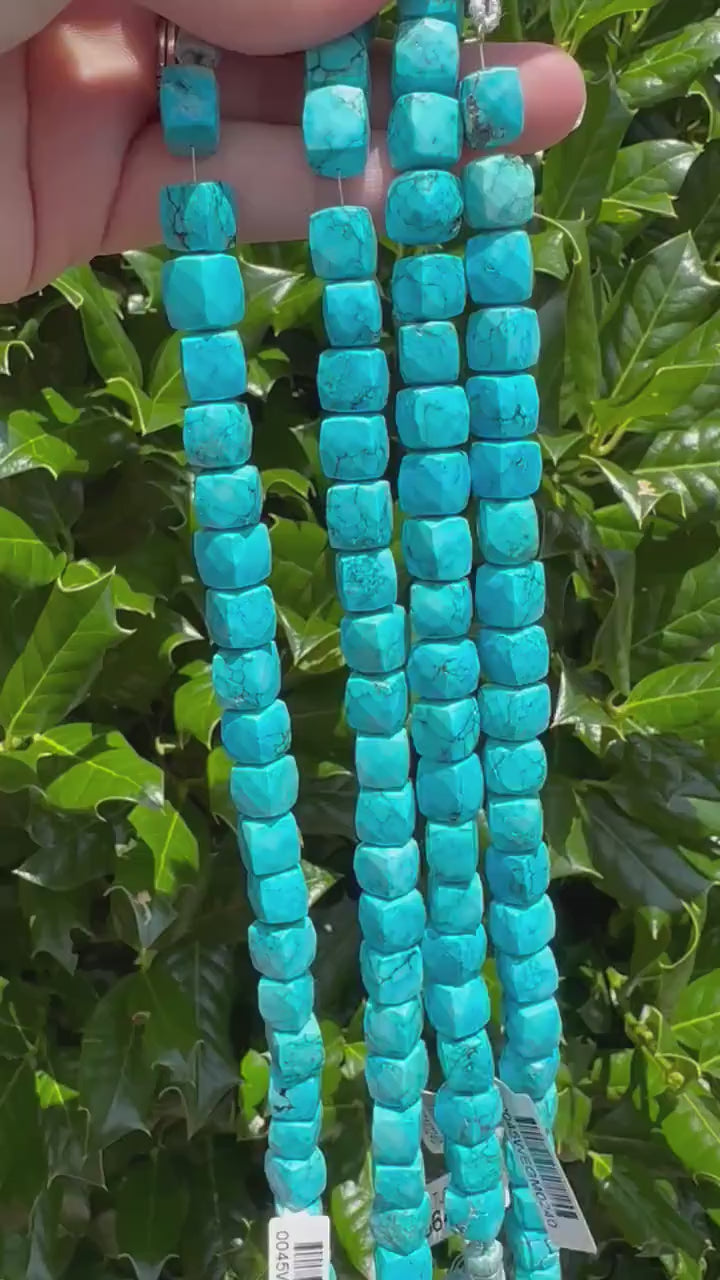 Reconstituted Turquoise Faceted Cube Beads - 10mm