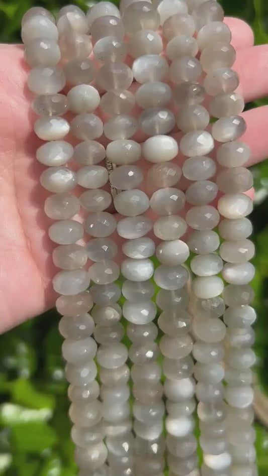 Gray Moonstone Faceted Rondelle Beads - 10mm