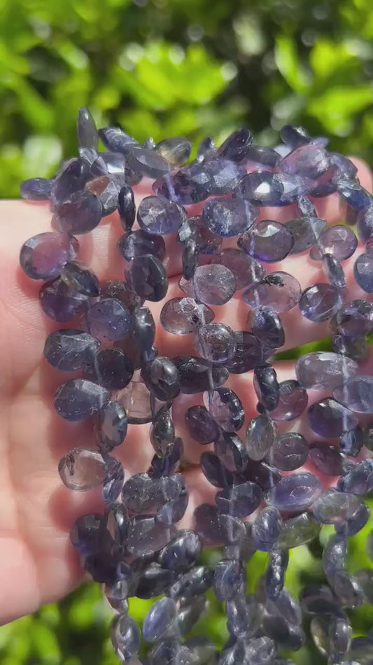 Dark Blue Iolite Beads | Iolite Drop Beads - 11mm