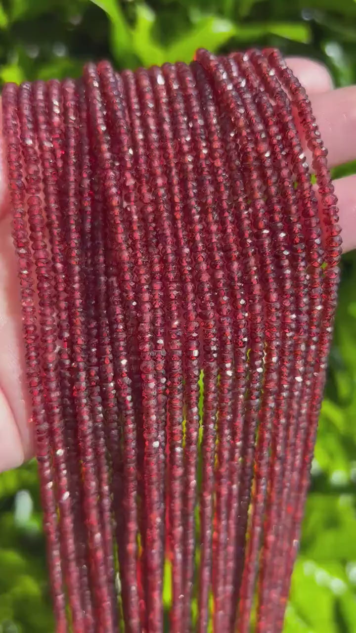 Garnet Rondelle Beads - 3mm Faceted Semi Precious Beads