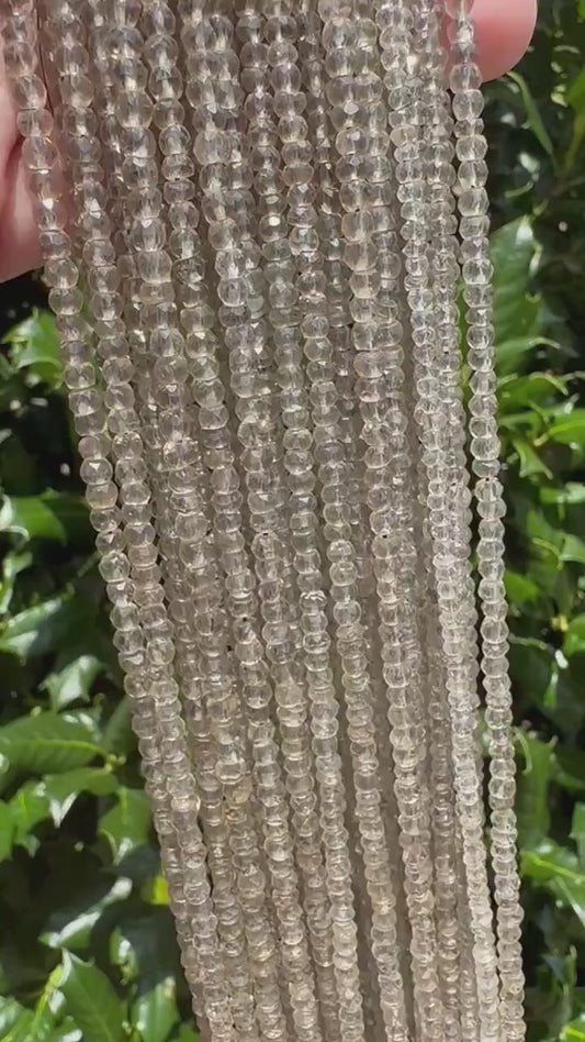 3mm Faceted Smokey Quartz Rondelle Beads - Semi Precious Indian Gemstone Beads