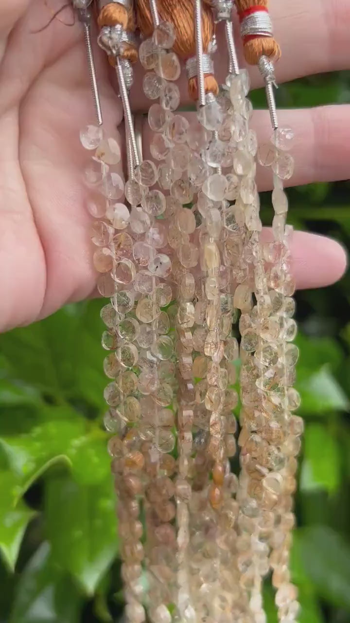 Red Rutilated Quartz Heart Teardrop Beads - 4mm Faceted - Crafting Materials