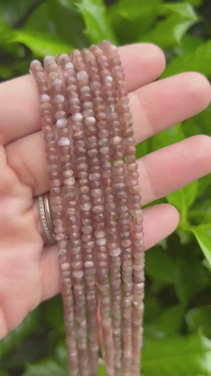 4mm Peach Moonstone Faceted Rondelle Beads