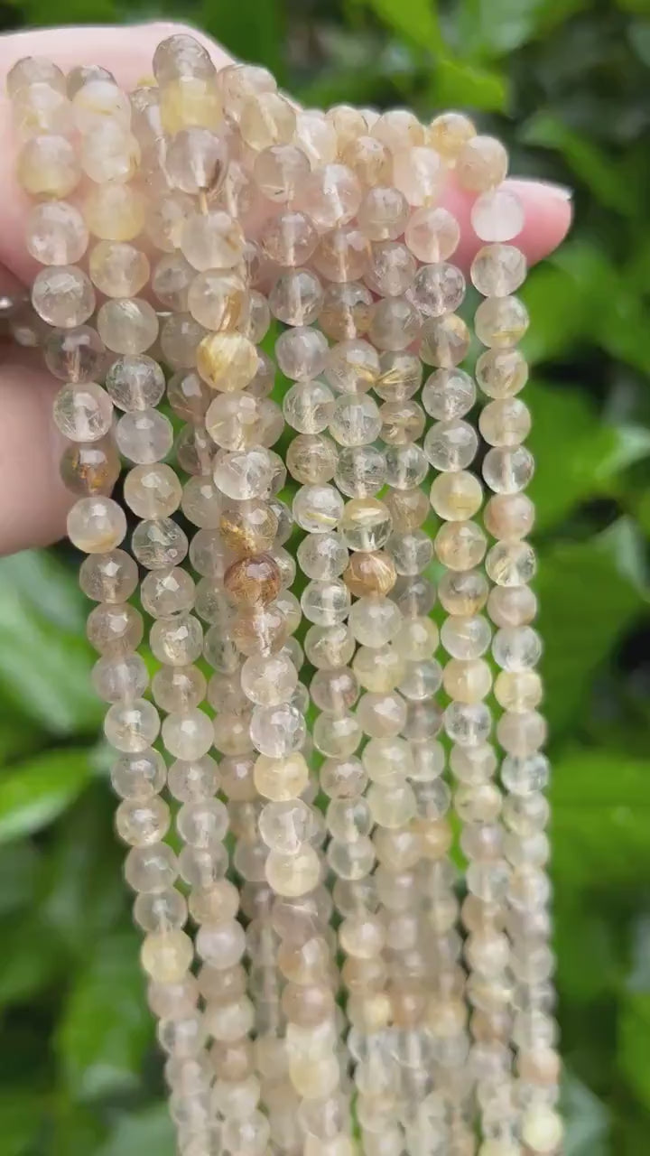 6mm Faceted Golden Rutilated Quartz Beads
