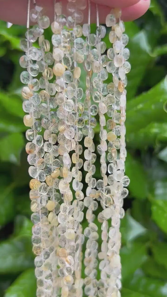Golden Rutilated Quartz Heart Teardrop Beads - 4mm Faceted