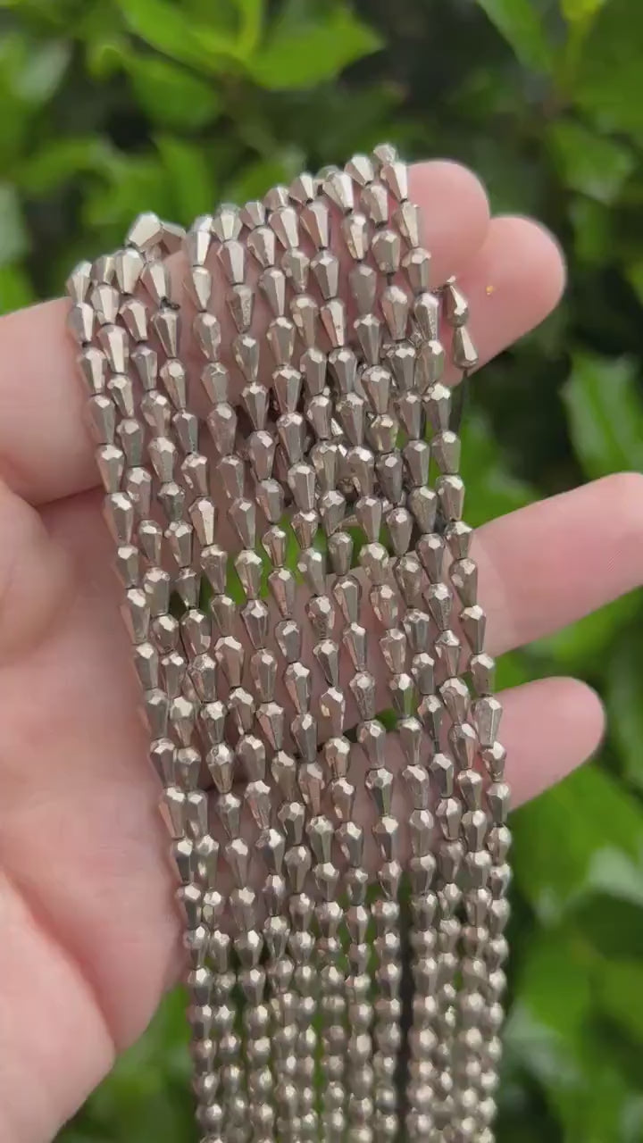 Pyrite Center Drilled Teardrop Beads  - 3mm x 5mm Faceted