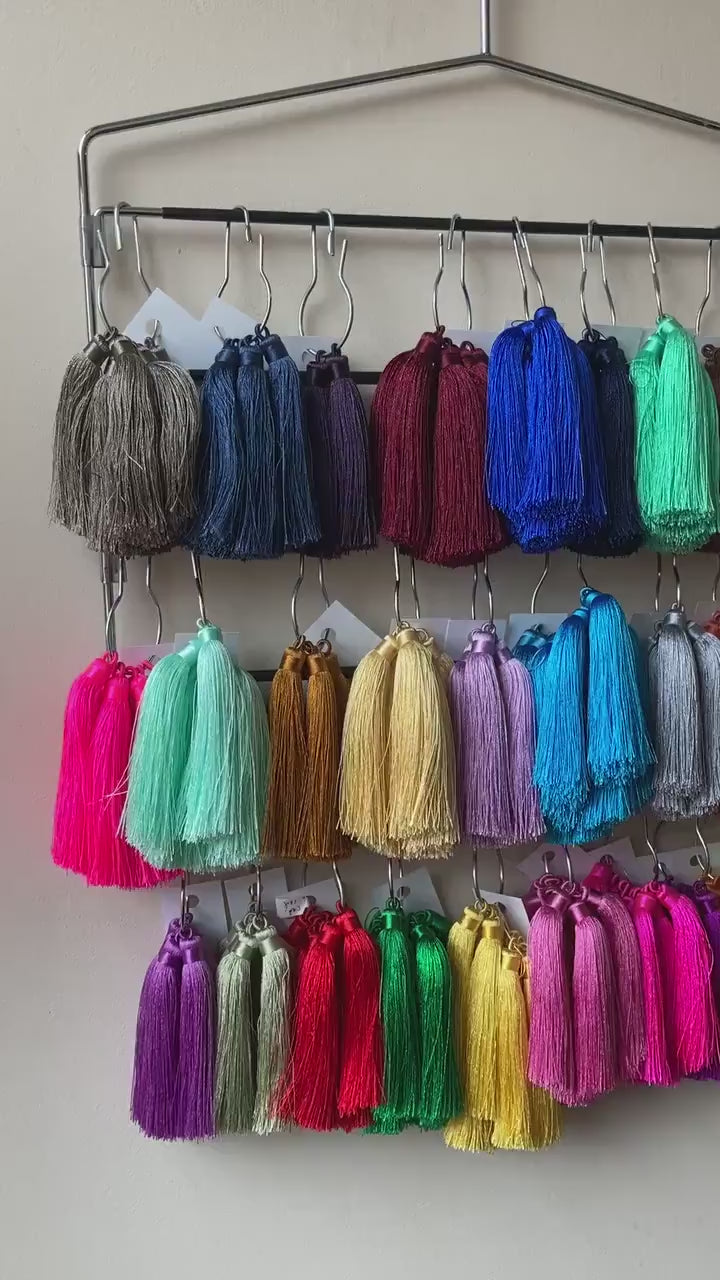 Tassel Pendants | 4 inch Silky Wrap Cap Threaded Tassels | Mala Tassel