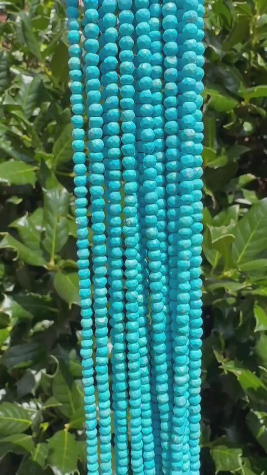 4mm Faceted Natural Reconstituted Turquoise Rondelle Beads