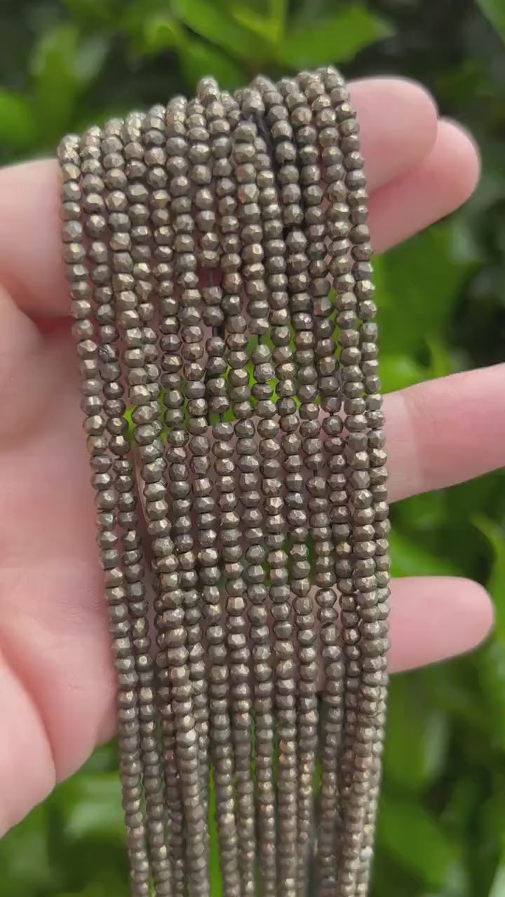 3mm Rough Pyrite Faceted Rondelle Beads