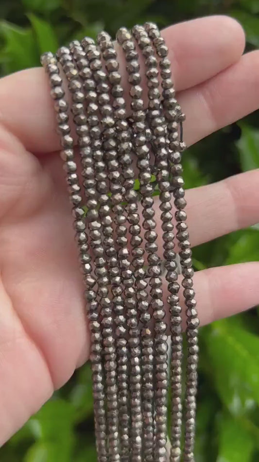 3mm Faceted Gunmetal Plated Pyrite Rondelle Beads