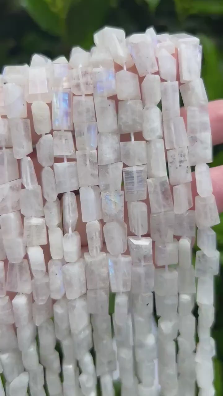 Rainbow Moonstone Nugget Beads - 10mm Faceted Rectangle Beads