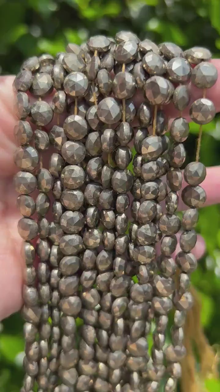 8mm Pyrite Faceted Coin Beads