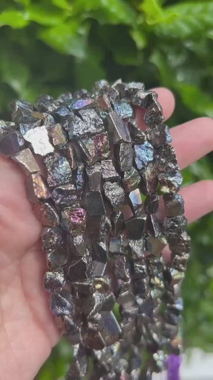 Pyrite Rough Nugget Beads - 12mm Freeform Purple Metallic Plated Pyrite
