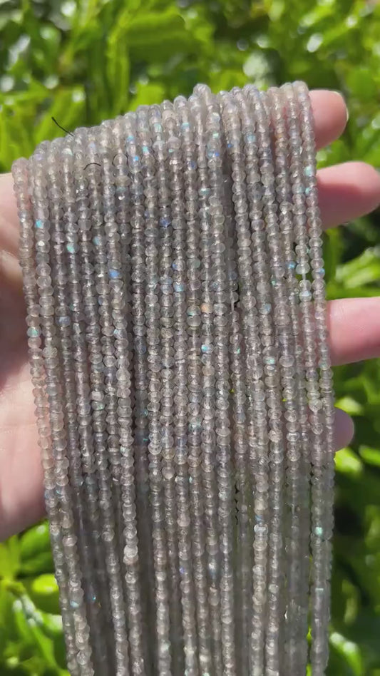 Labradorite Rondelle Beads - 3mm Faceted Gray Beads